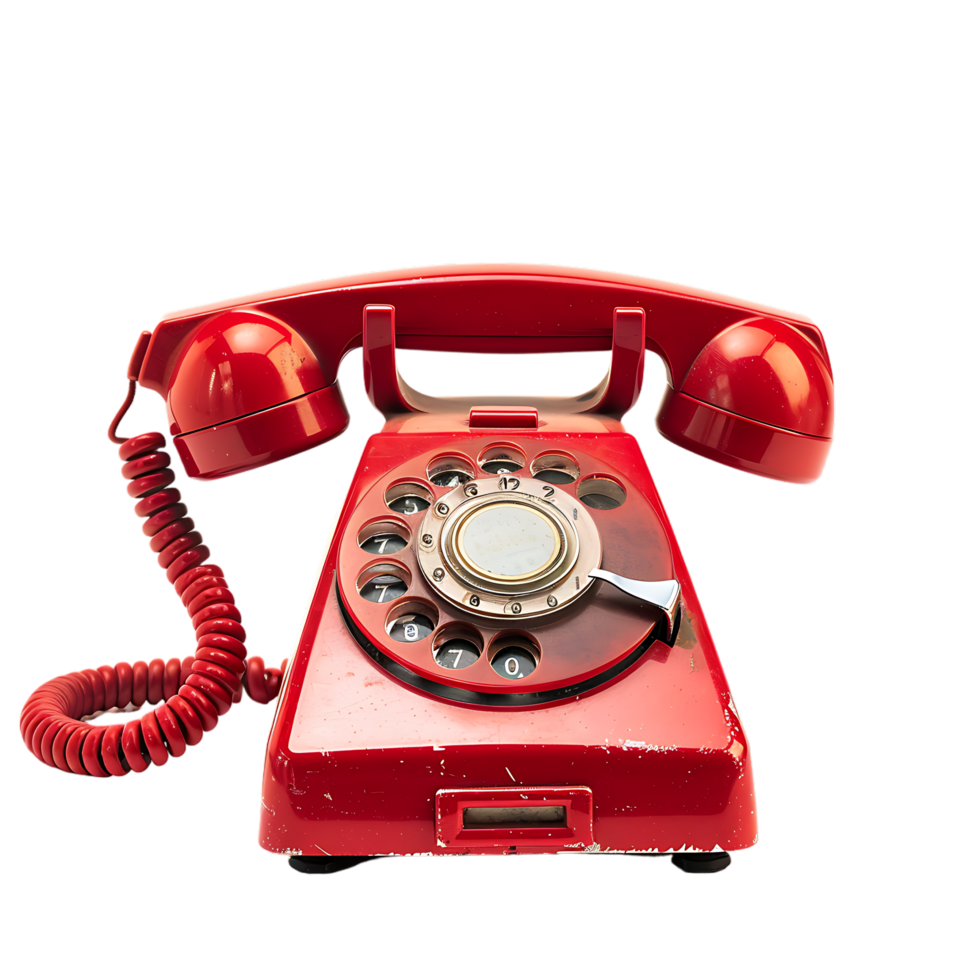 Isolated Red vintage phone on transparent background png
