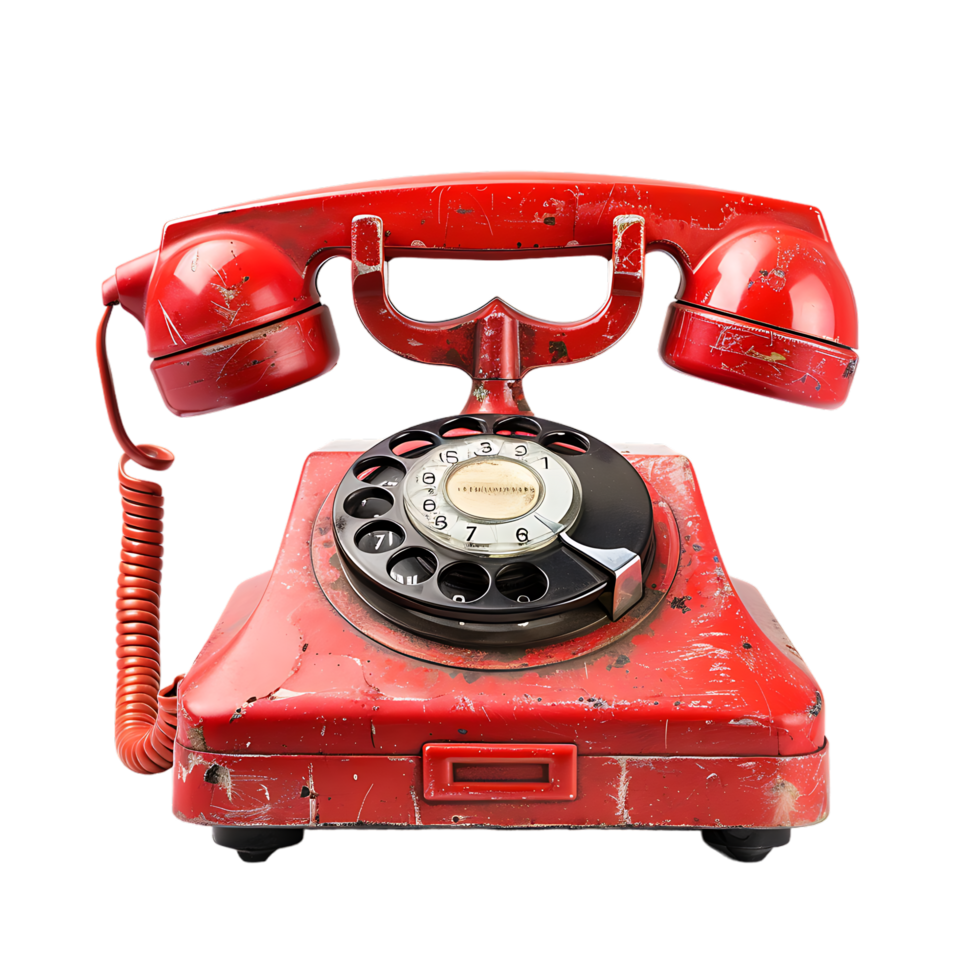 Isolated Red vintage phone on transparent background png