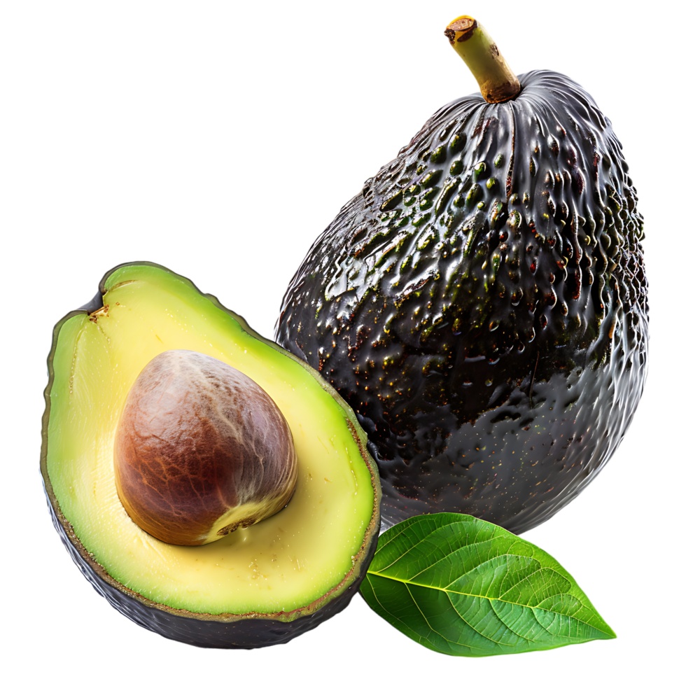 isolated Ripe avocado and half of avocado over transparent background png