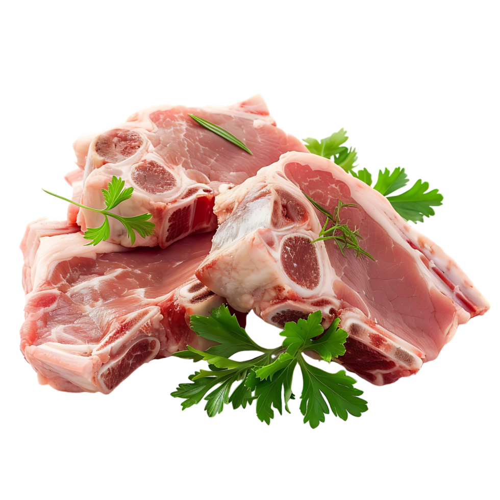 isolated Raw pork meat with bone over transparent background png