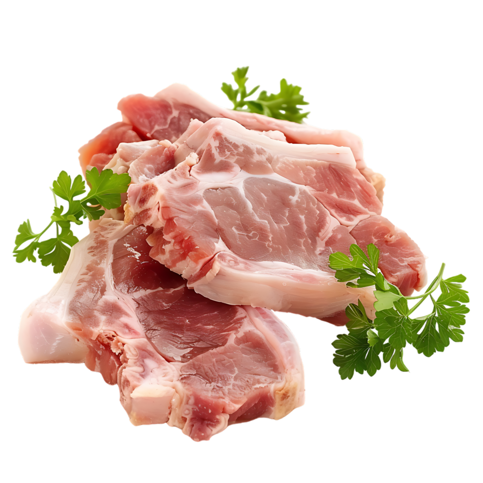 isolated Raw pork meat with bone over transparent background png
