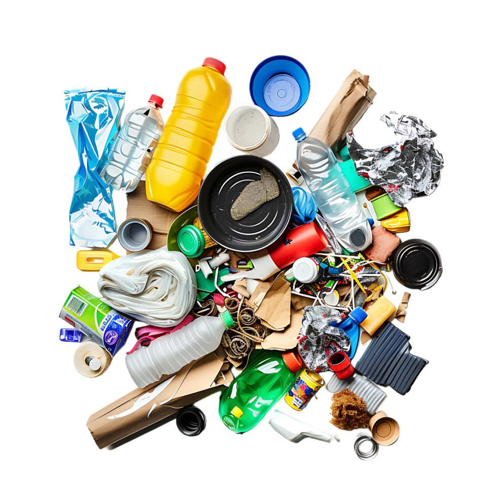 Isolated rubbish household supplies for waste throw over transparent background png