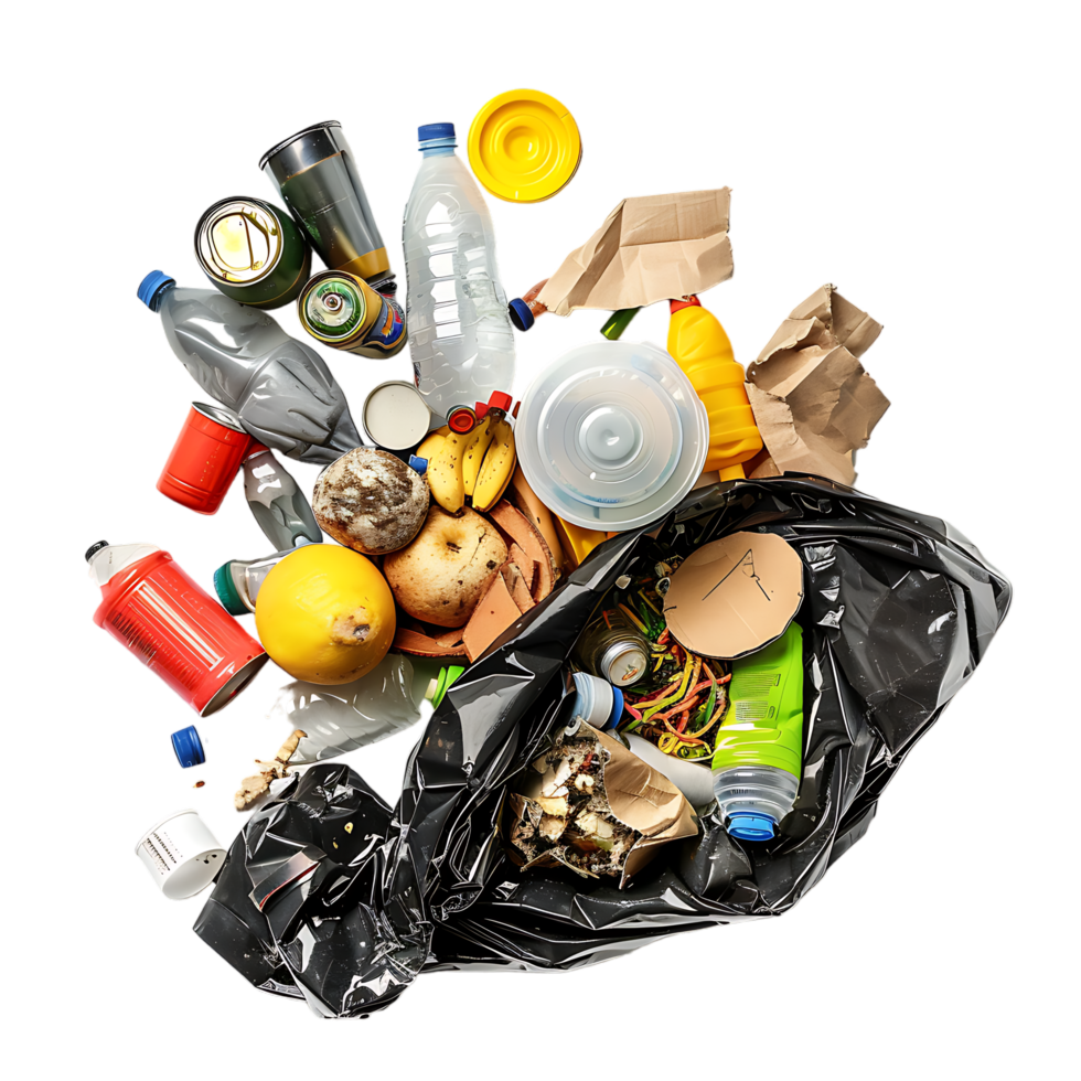 Isolated rubbish household supplies for waste throw over transparent background png