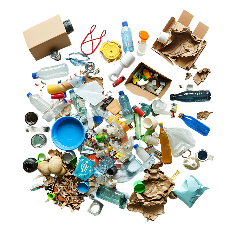 Isolated rubbish household supplies for waste throw over transparent background png