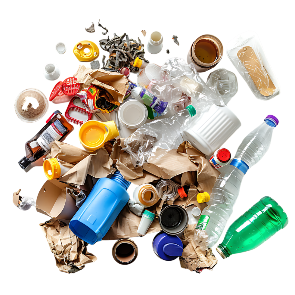 Isolated rubbish household supplies for waste throw over transparent background png