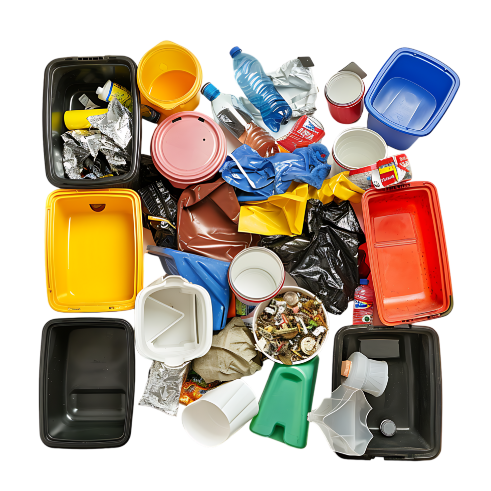 Isolated rubbish household supplies for waste throw over transparent background png