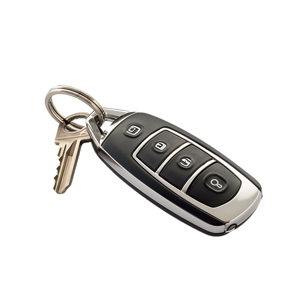 Modern car flip key with trinket over transparent background png