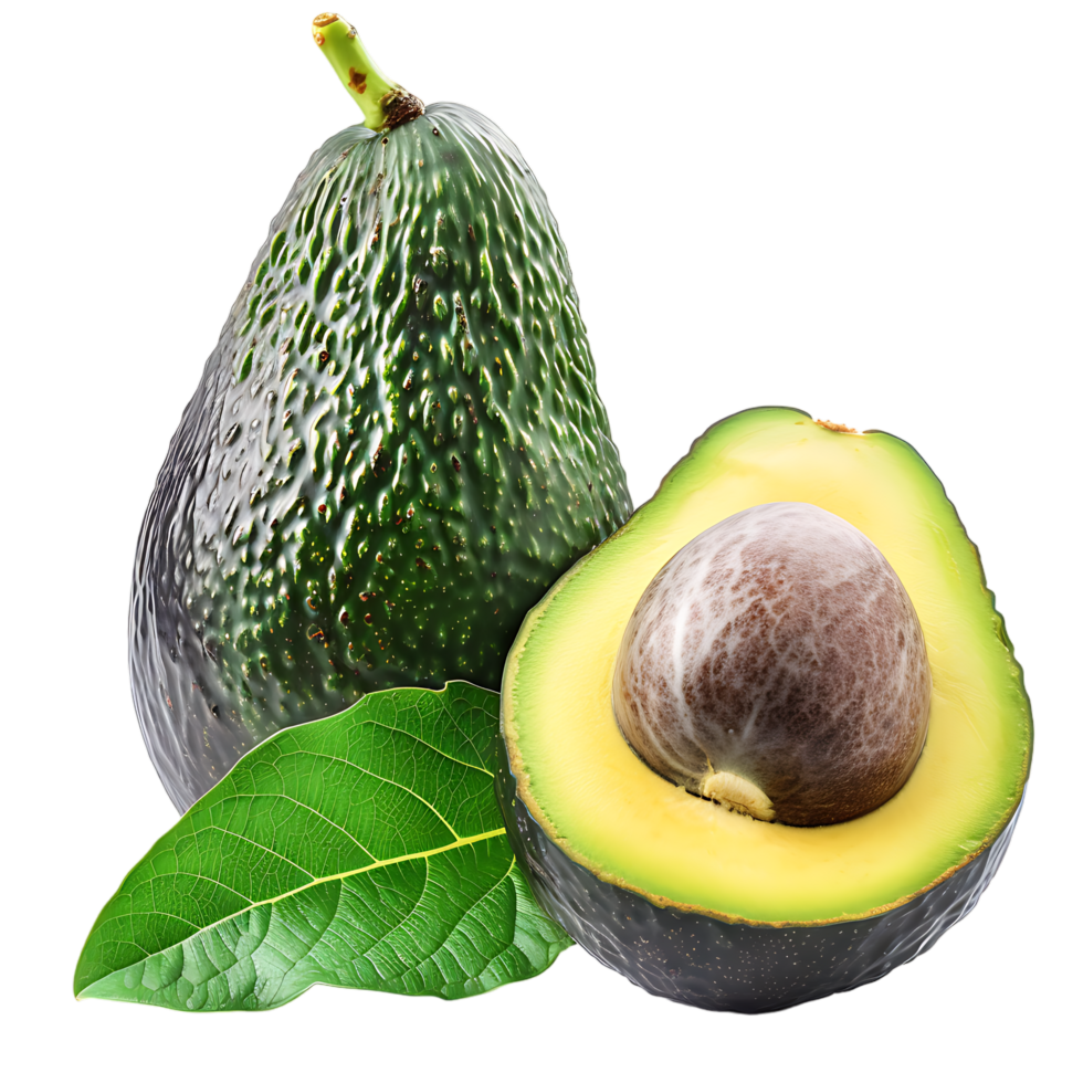 isolated Ripe avocado and half of avocado over transparent background png