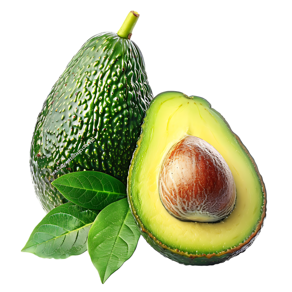 isolated Ripe avocado and half of avocado over transparent background png