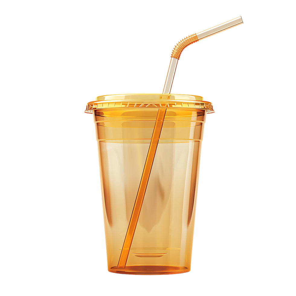 mockup plastic cup and straw over transparent background png