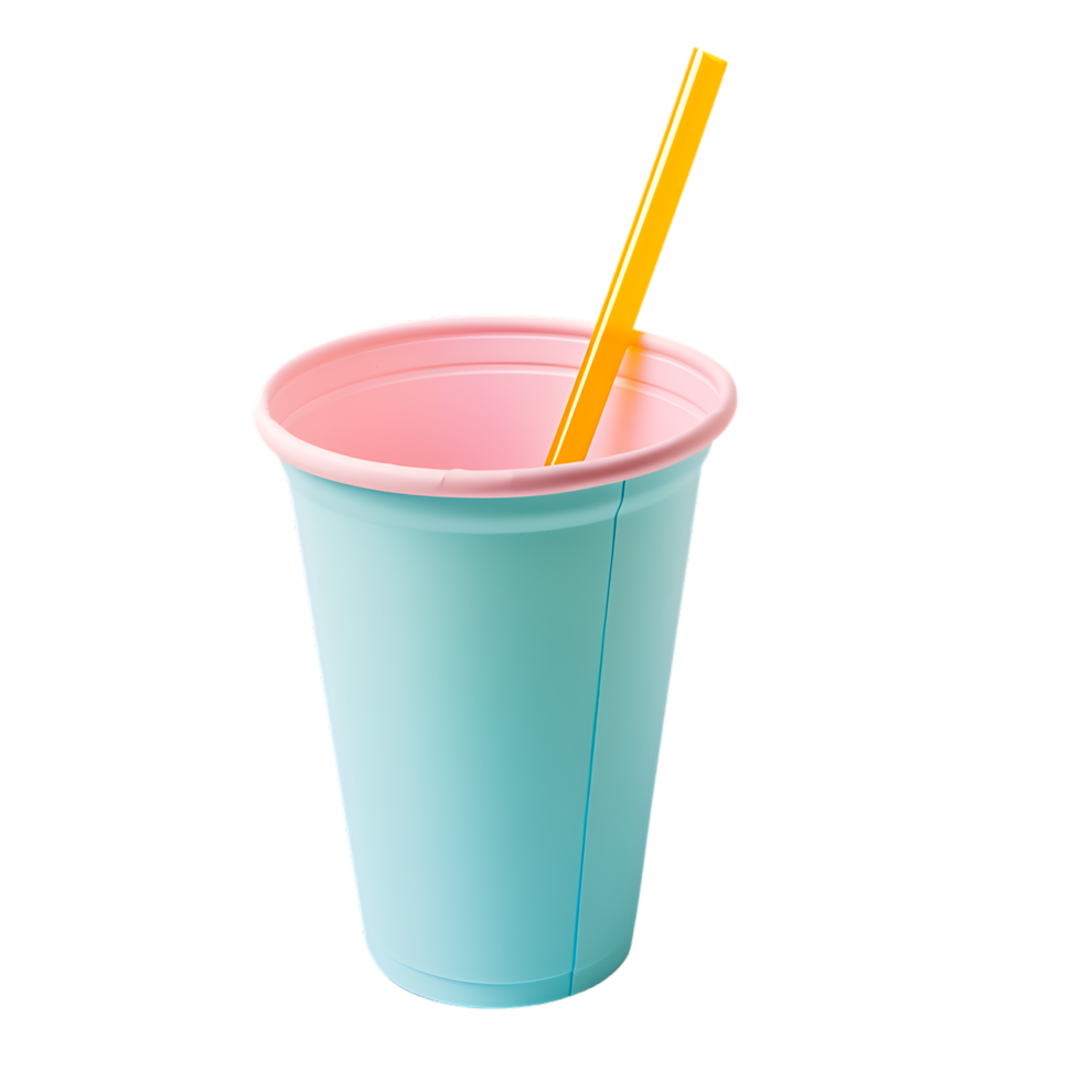 mockup plastic cup and straw over transparent background png