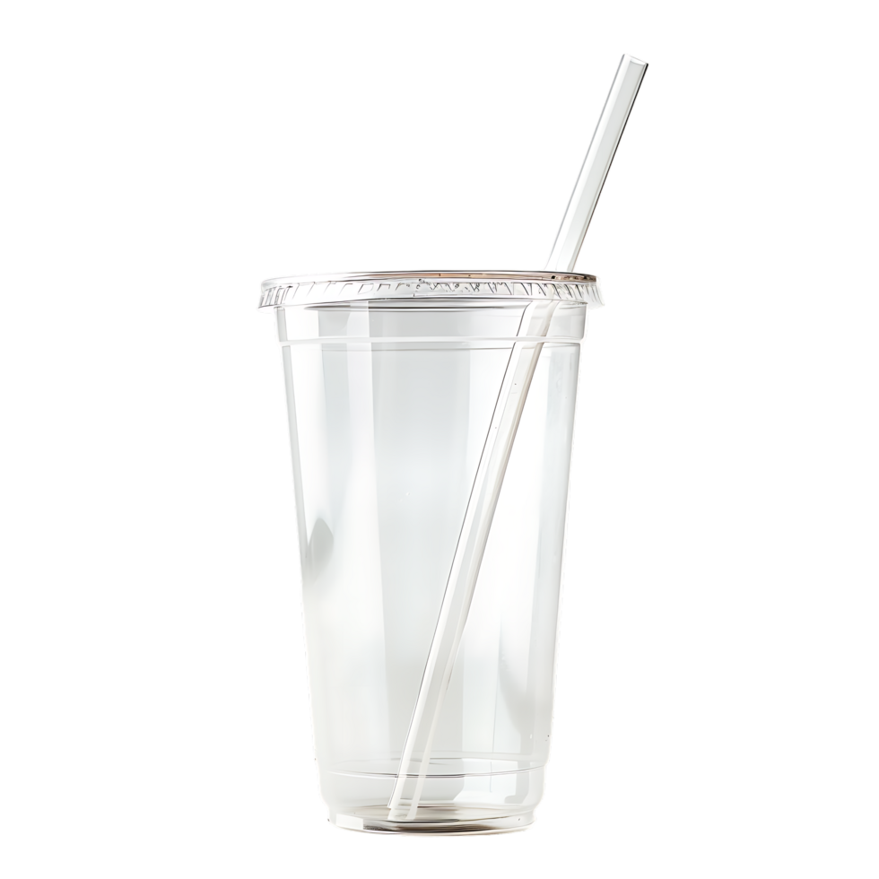 mockup plastic cup and straw over transparent background png