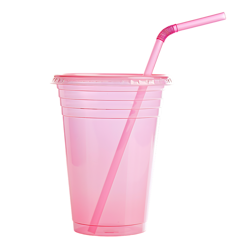 mockup plastic cup and straw over transparent background png