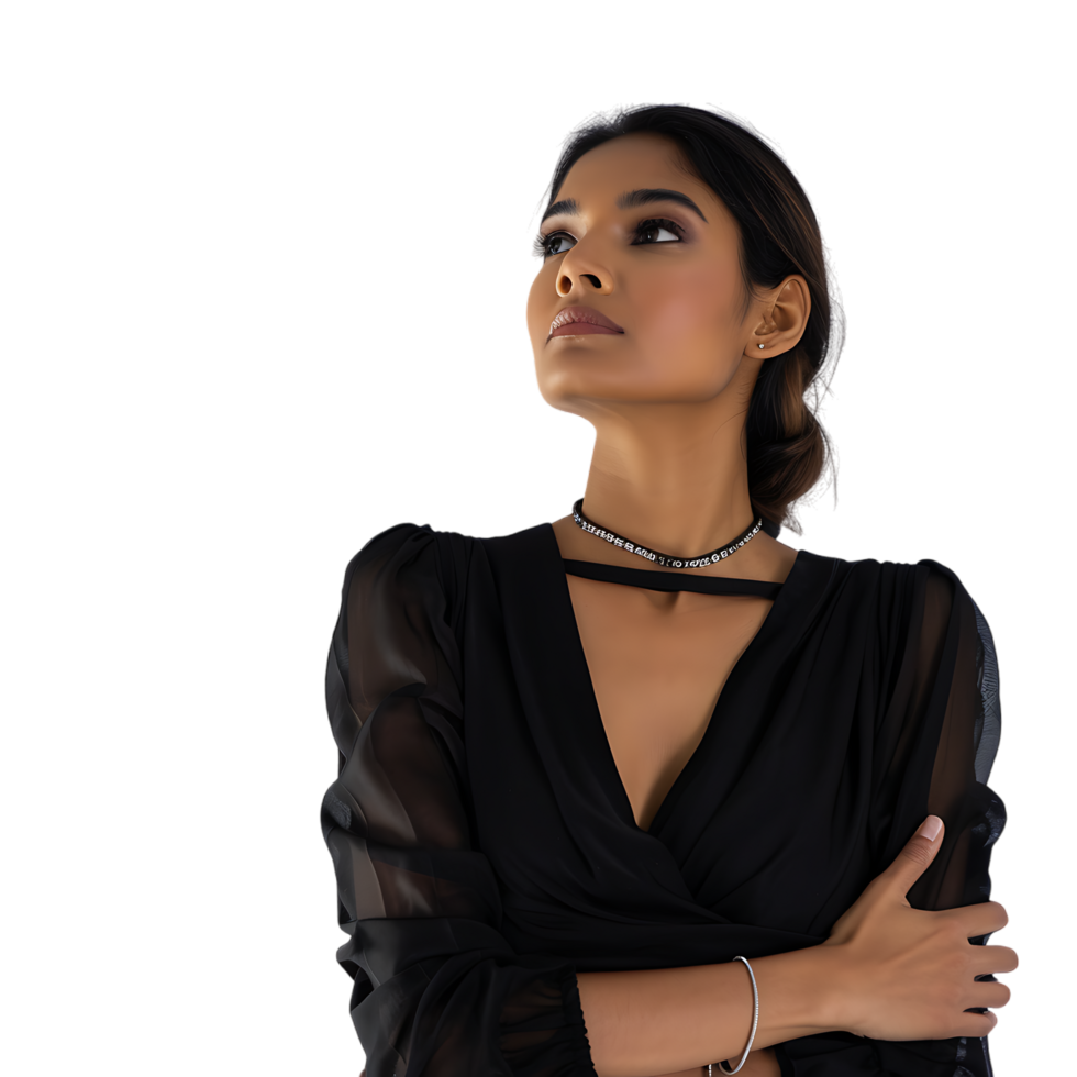 Mockup Portrait of Indian woman wearing black dress over transparent background png