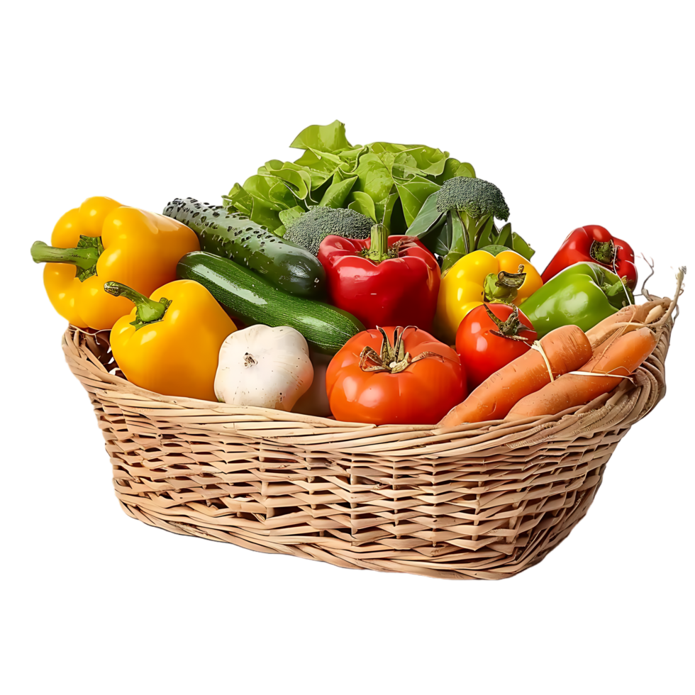 Raw vegetables in basket over transparent background png