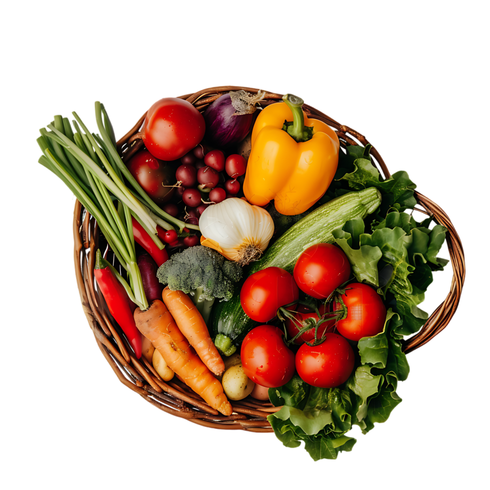 Raw vegetables in basket over transparent background png