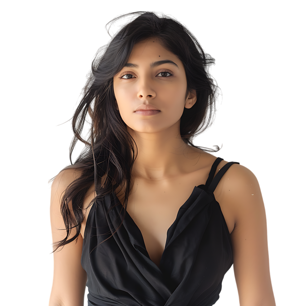 Mockup Portrait of Indian woman wearing black dress over transparent background png