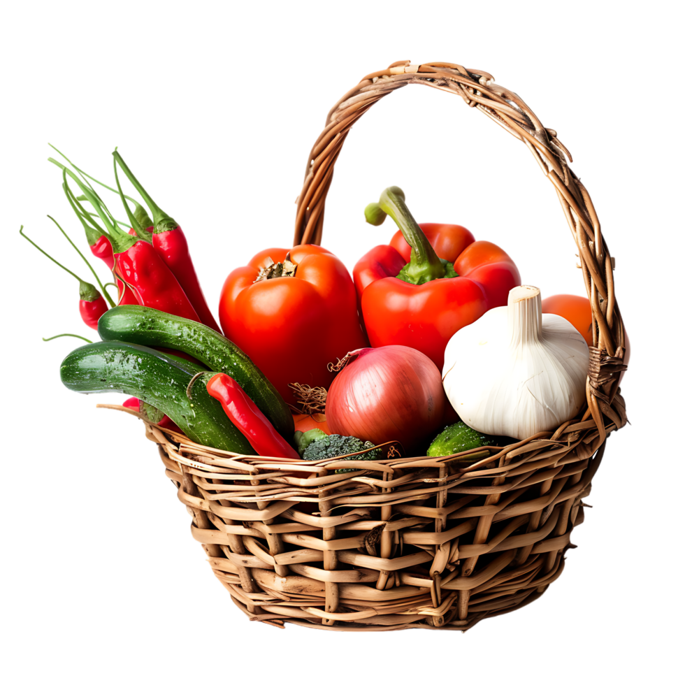 Raw vegetables in basket over transparent background png