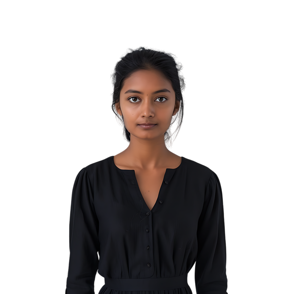 Mockup Portrait of Indian woman wearing black dress over transparent background png