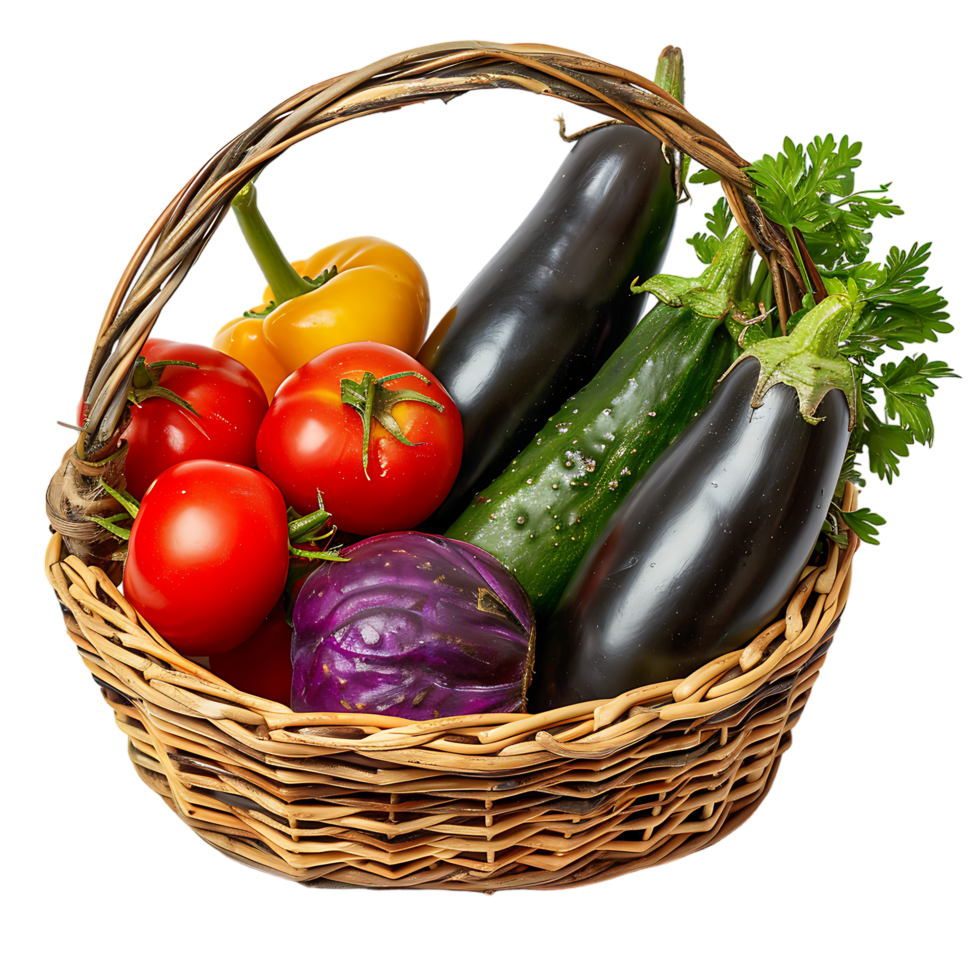 Raw vegetables in basket over transparent background png