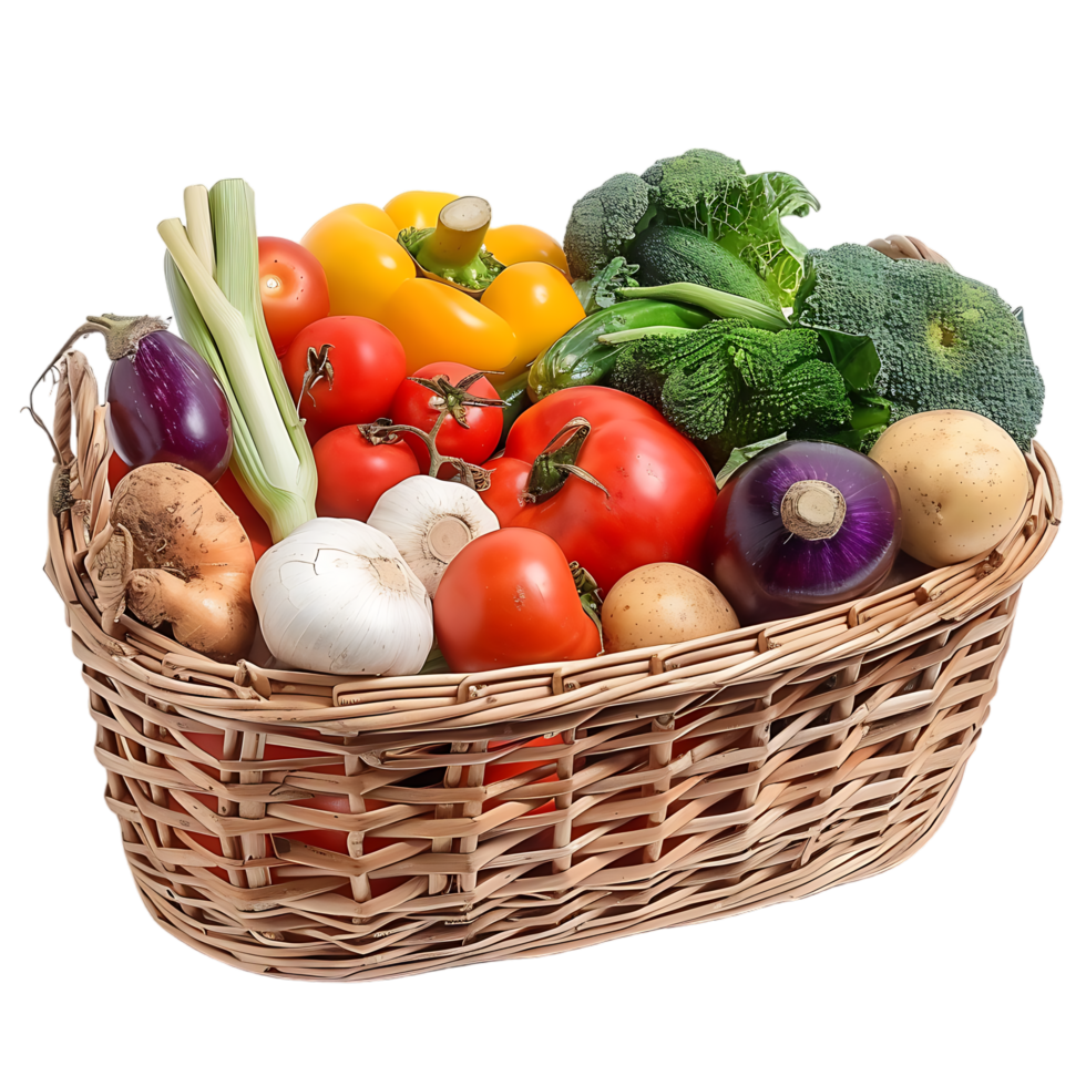 Raw vegetables in basket over transparent background png