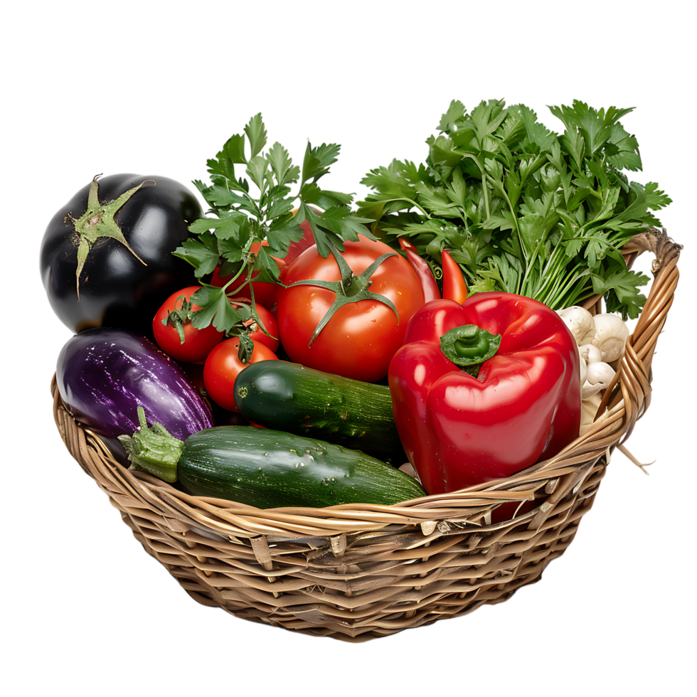 Raw vegetables in basket over transparent background png