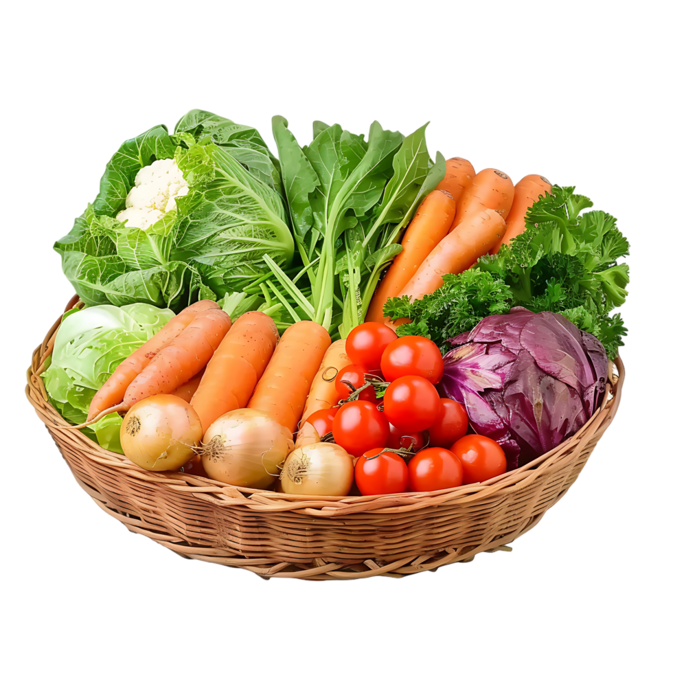 Raw vegetables in basket over transparent background png