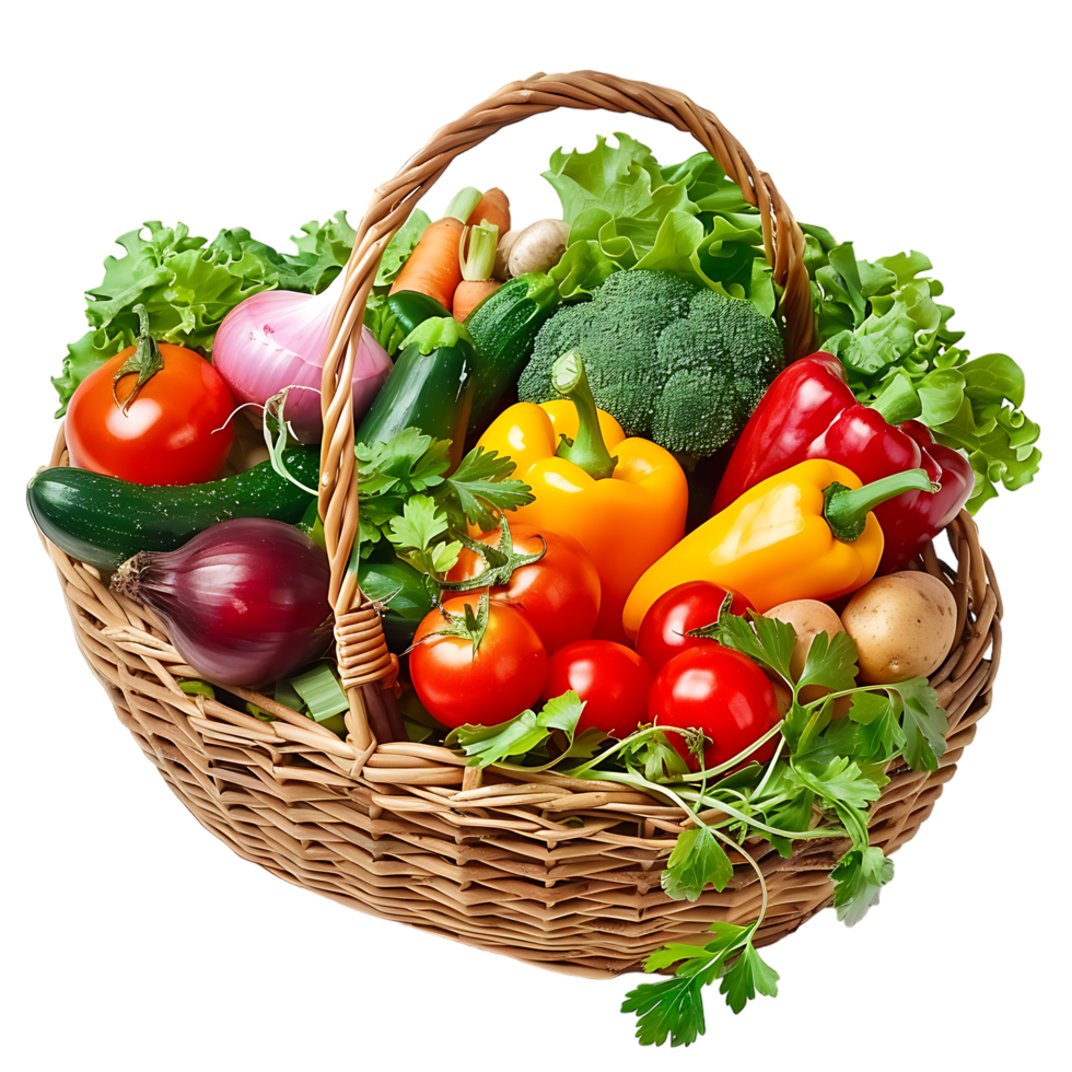 Raw vegetables in basket over transparent background png