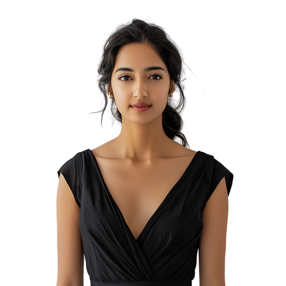 Mockup Portrait of Indian woman wearing black dress over transparent background png
