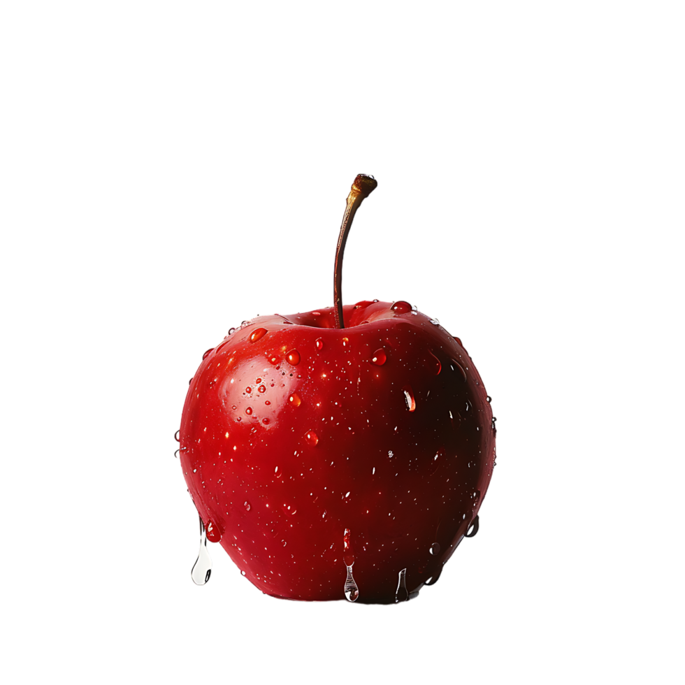 Red wet apple over transparent background png