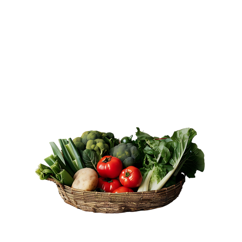 Raw vegetables in basket over transparent background png