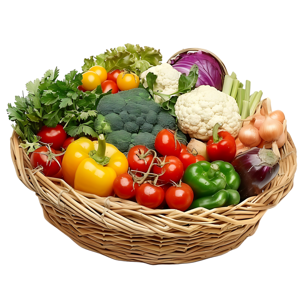 Raw vegetables in basket over transparent background png