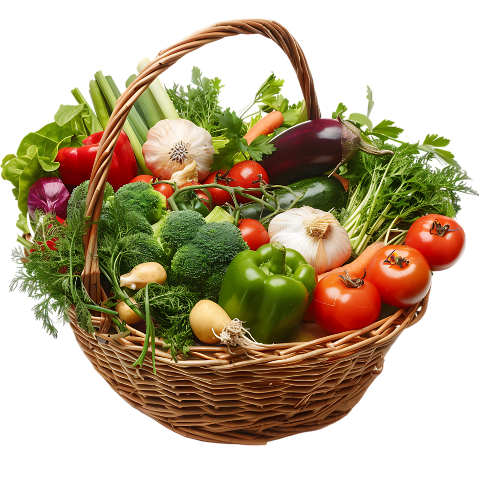 Raw vegetables in basket over transparent background png