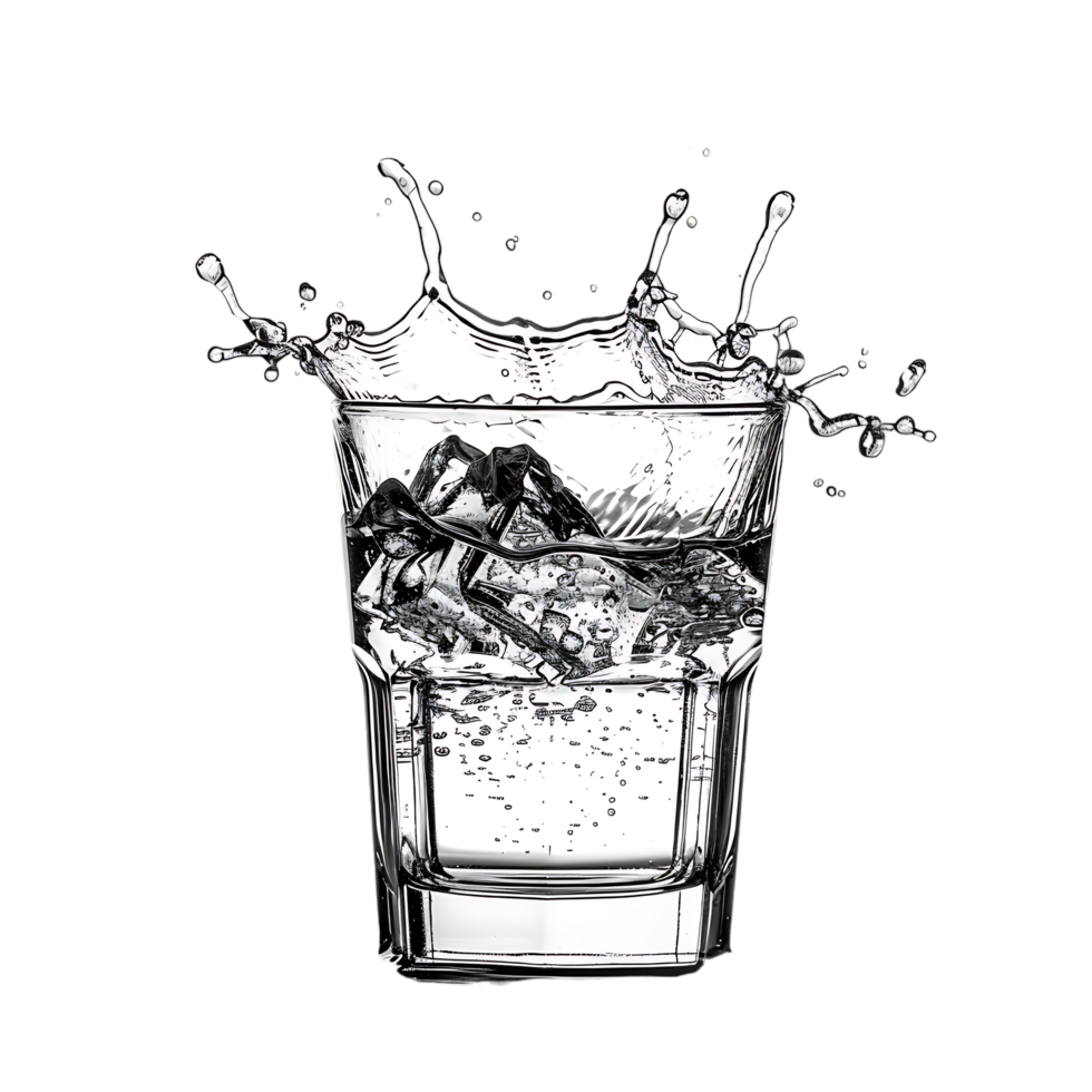 Mockup Splash of water in glass isolated over transparent background png
