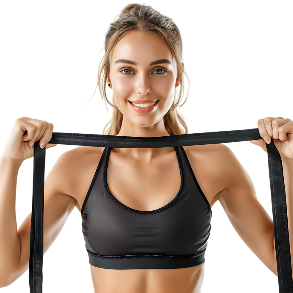 Mockup Sports girl with a fitness elastic band over transparent background png