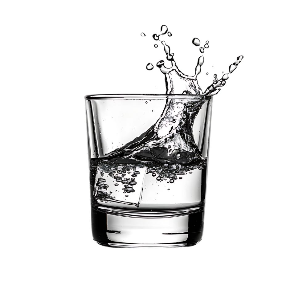 Mockup Splash of water in glass isolated over transparent background png