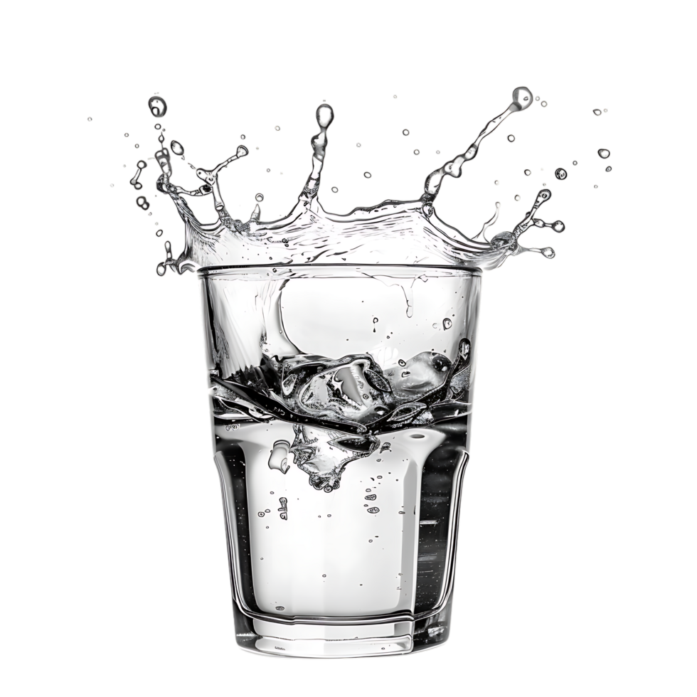 Mockup Splash of water in glass isolated over transparent background png