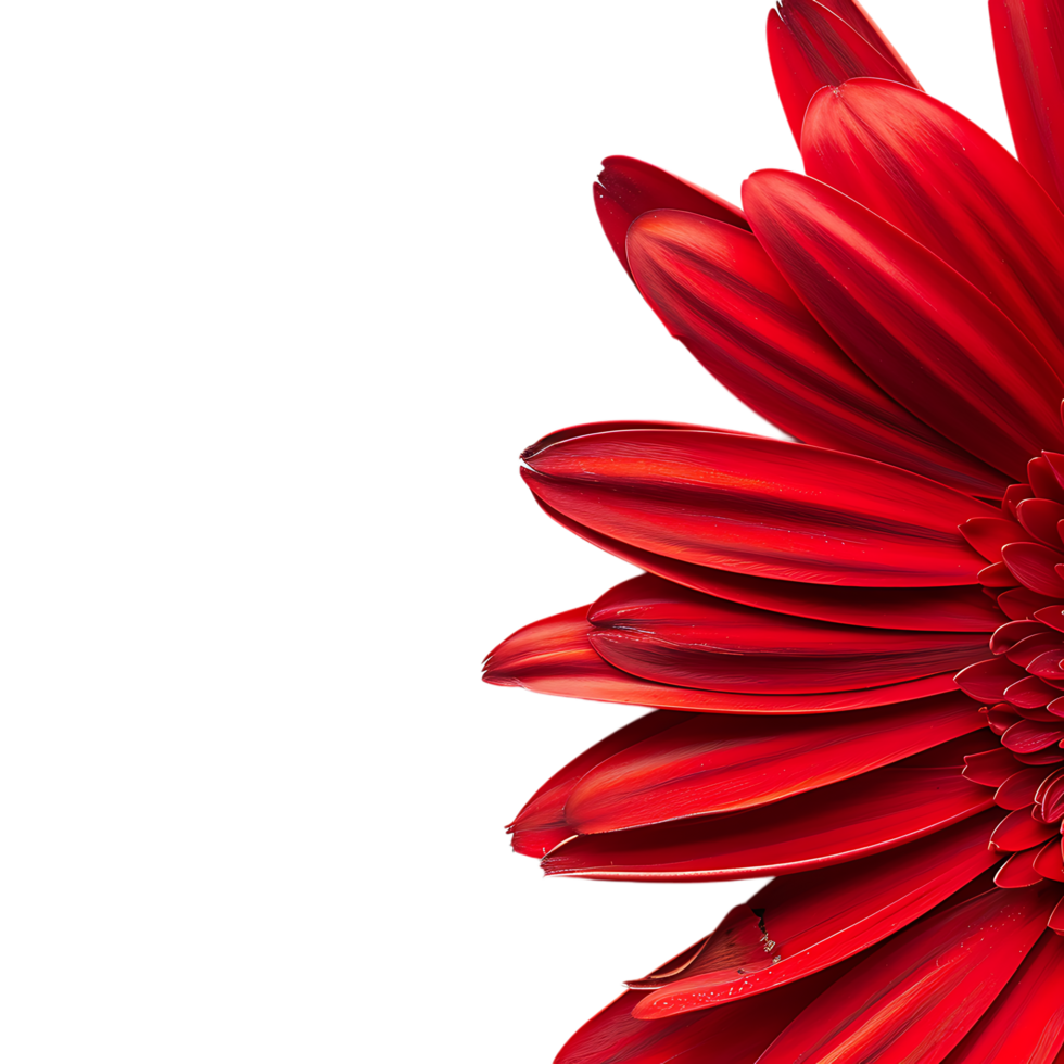 Side view of red gerbera daisy petals against transparent background png