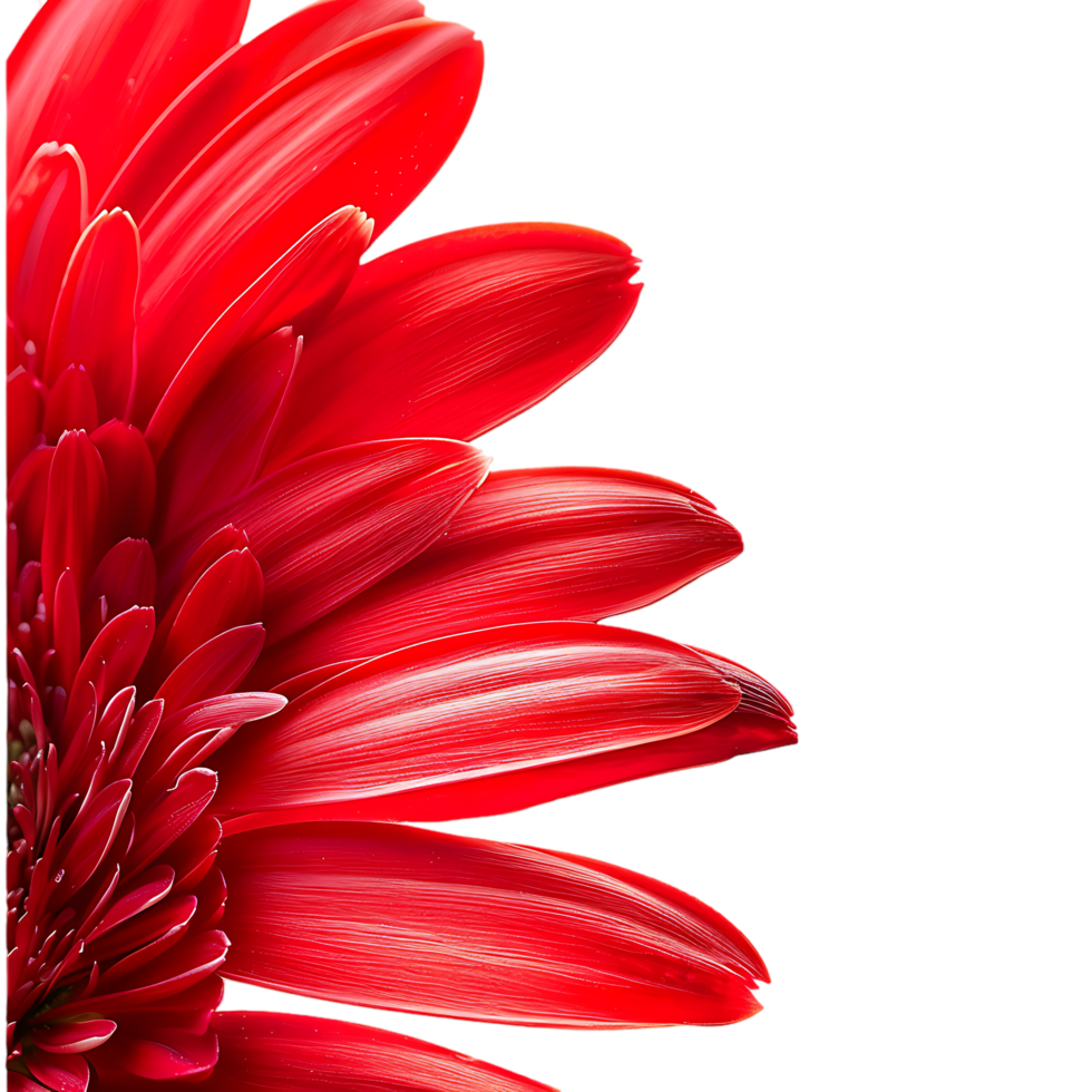 Side view of red gerbera daisy petals against transparent background png