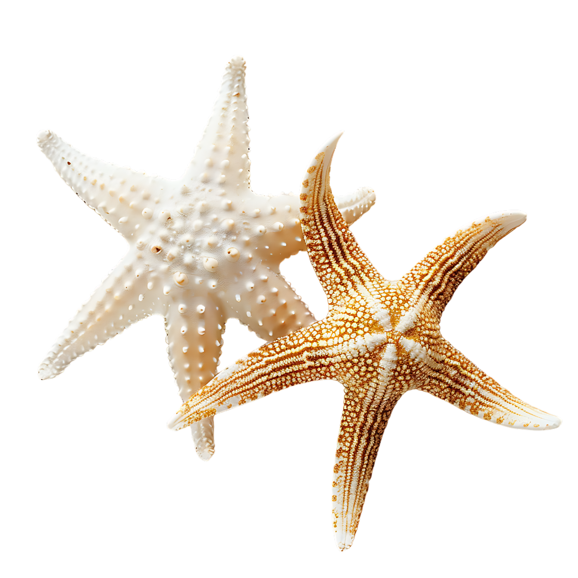two-different-types-of-white-starfish-isolated-over-transparent