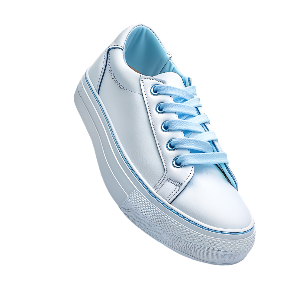White sneaker with light blue accents over transparent background png