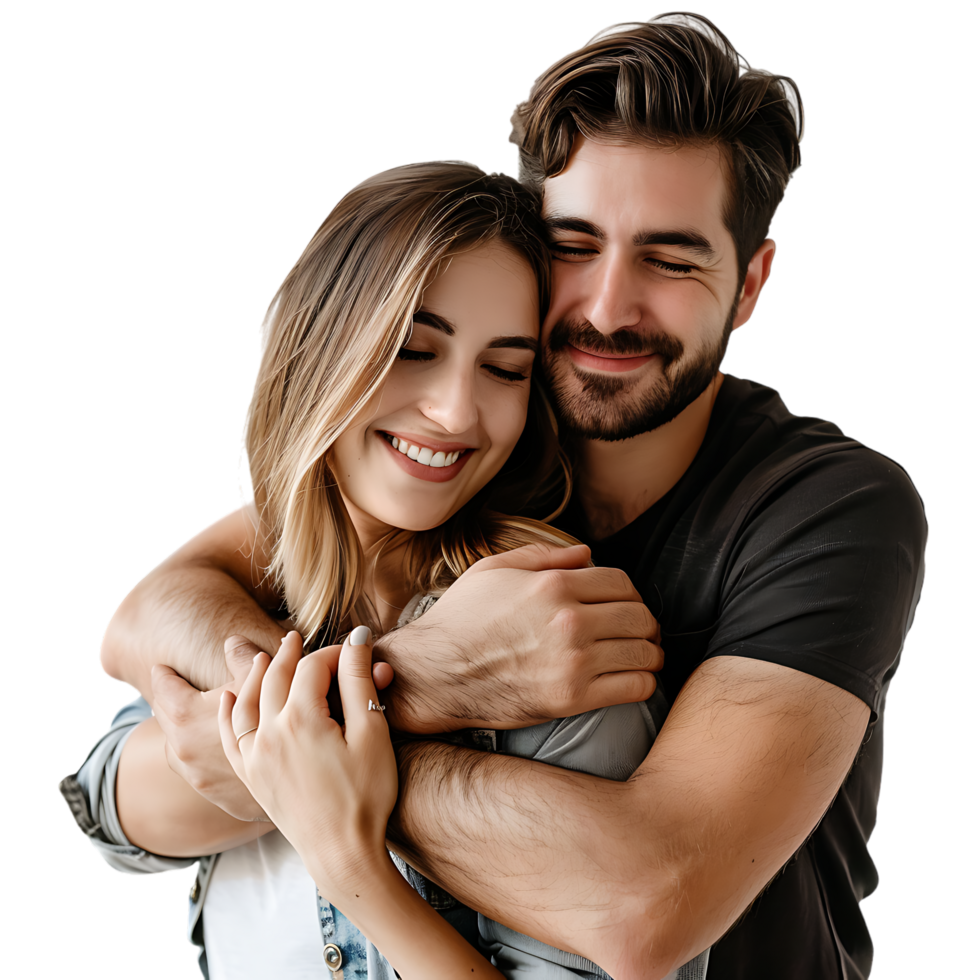 Young couple embracing isolated over transparent background png