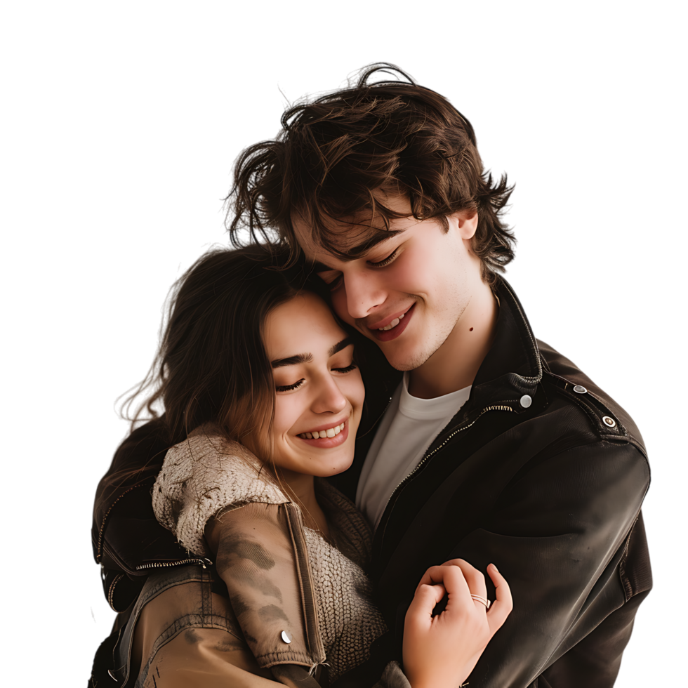 Young couple embracing isolated over transparent background png