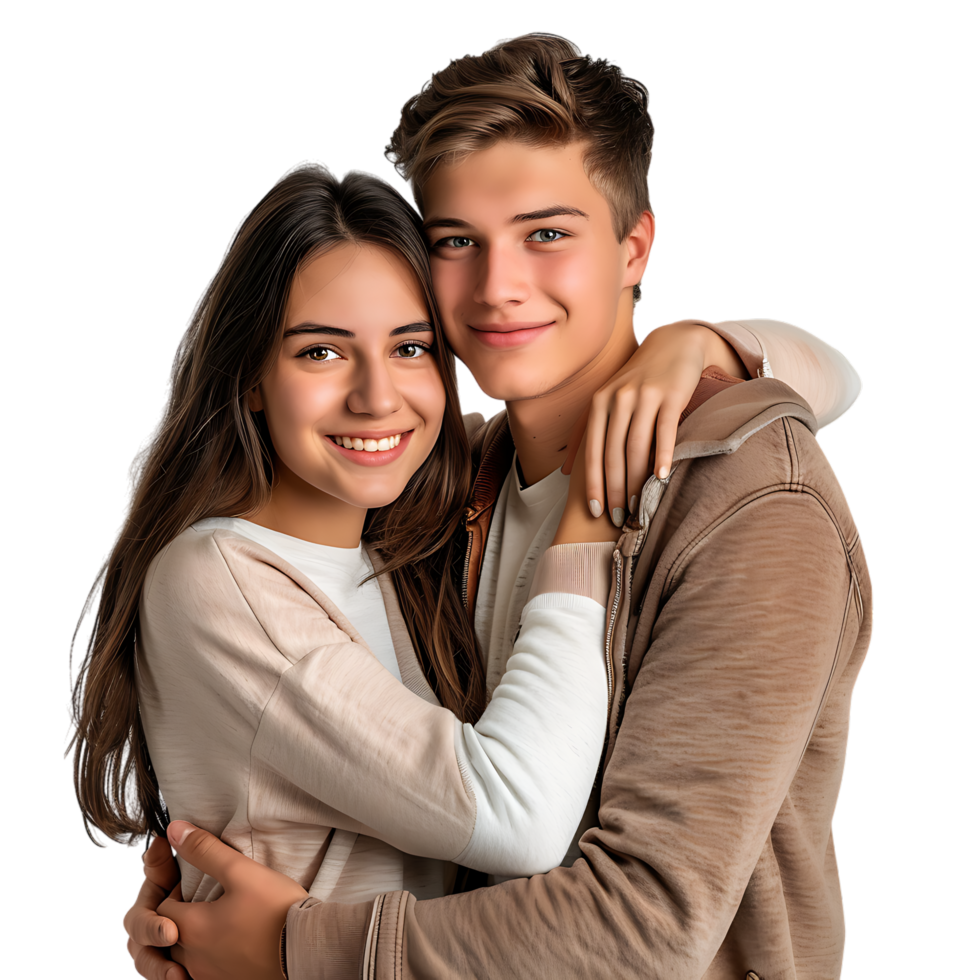 jovem casal abraçando isolado sobre transparente fundo png