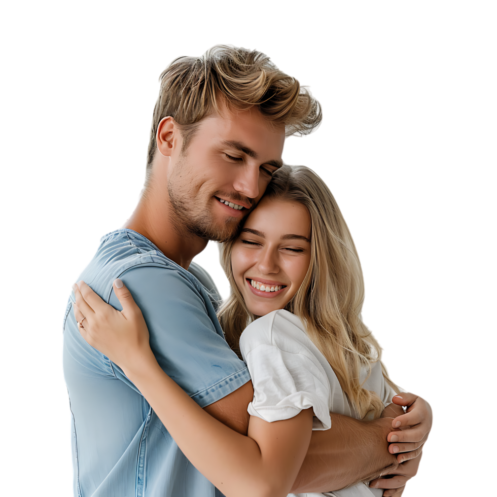 Young couple embracing isolated over transparent background png