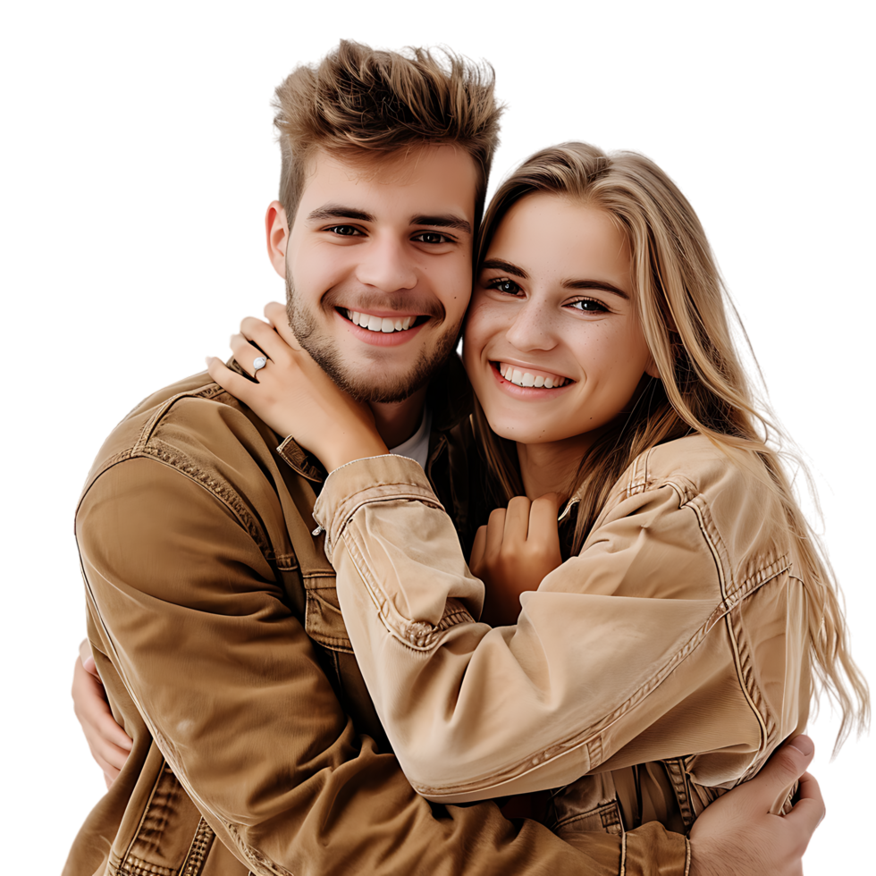 Young couple embracing isolated over transparent background png