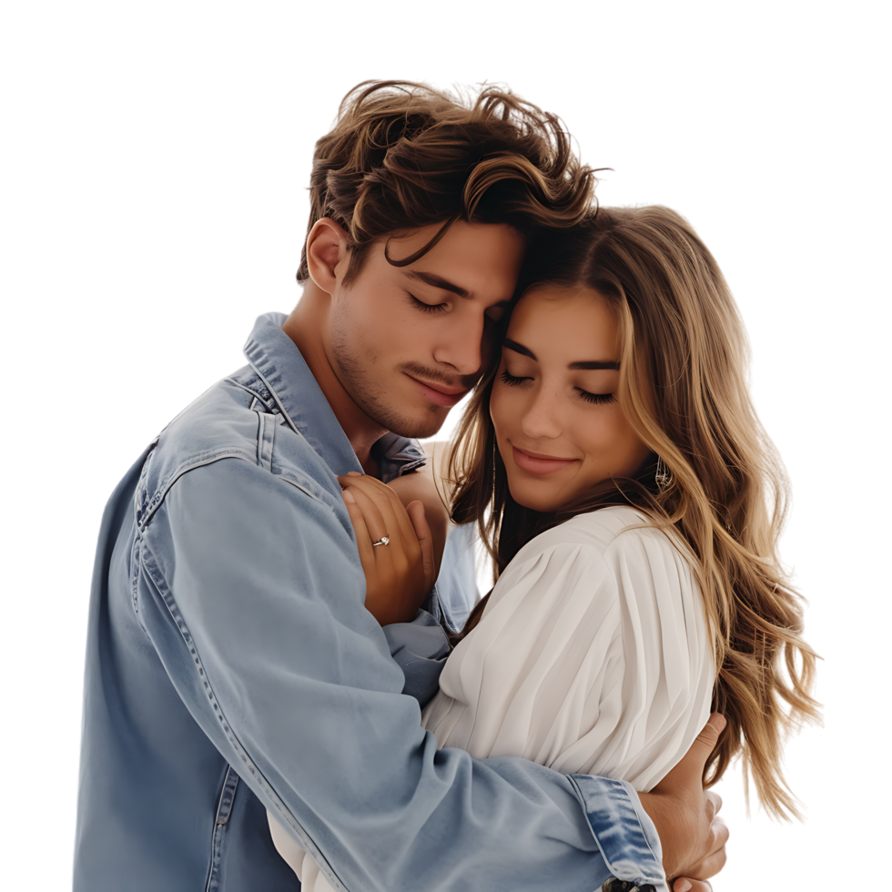 Young couple embracing isolated over transparent background png