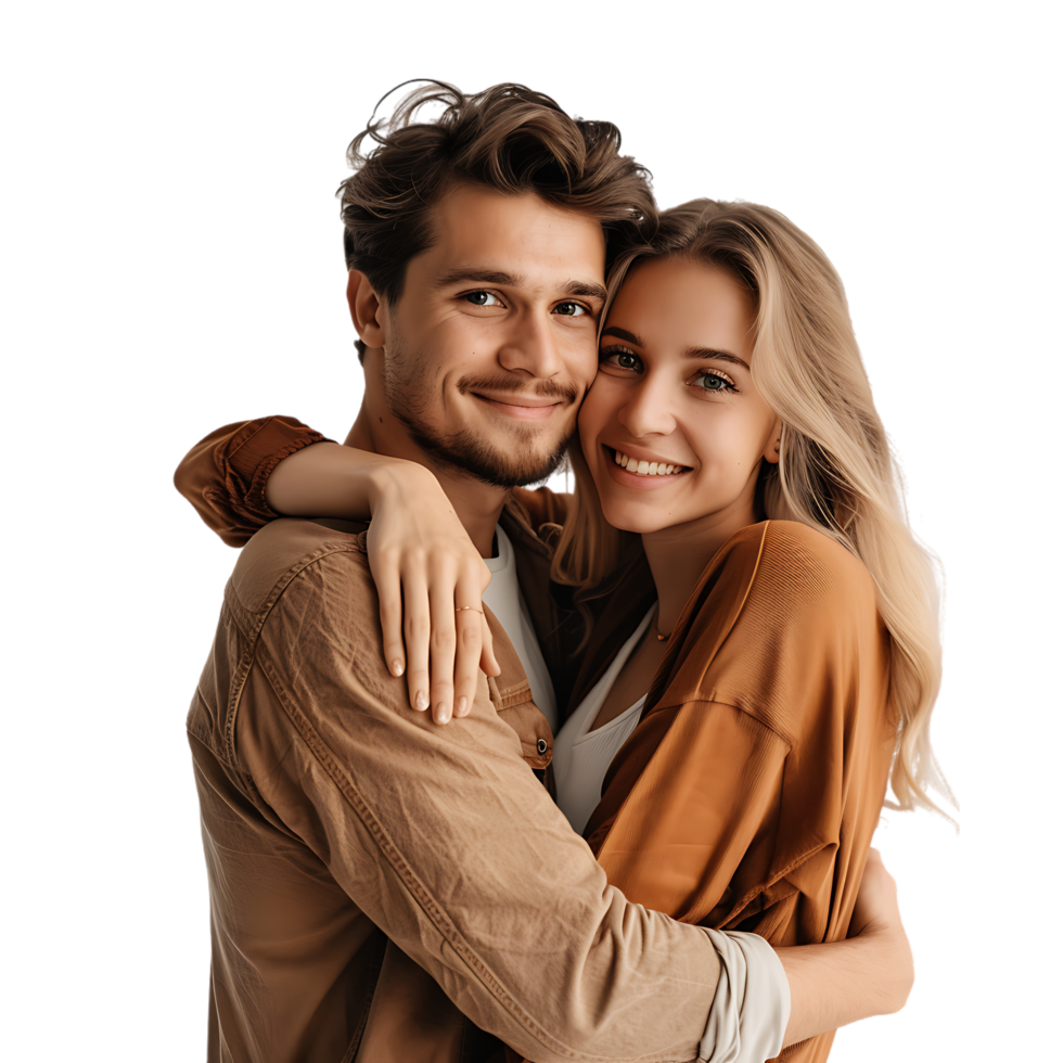 Young couple embracing isolated over transparent background png