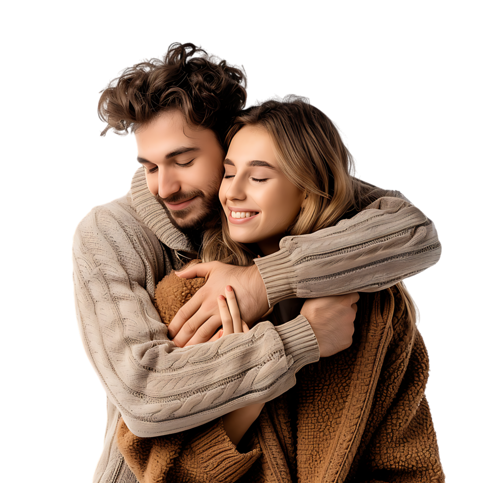 Young couple embracing isolated over transparent background png