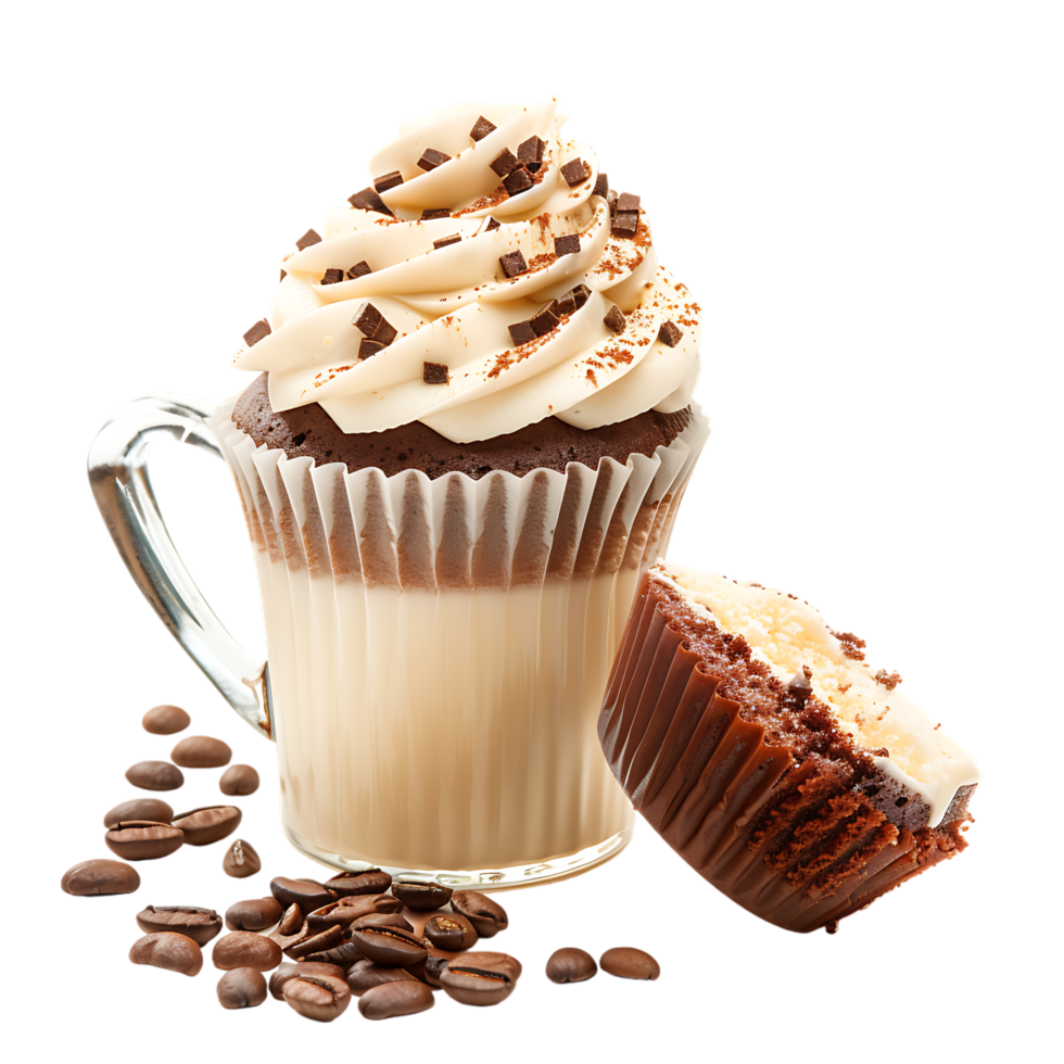 Isolated Cupcake with cocoa white cream sprinkles coffee milk on transparent background png